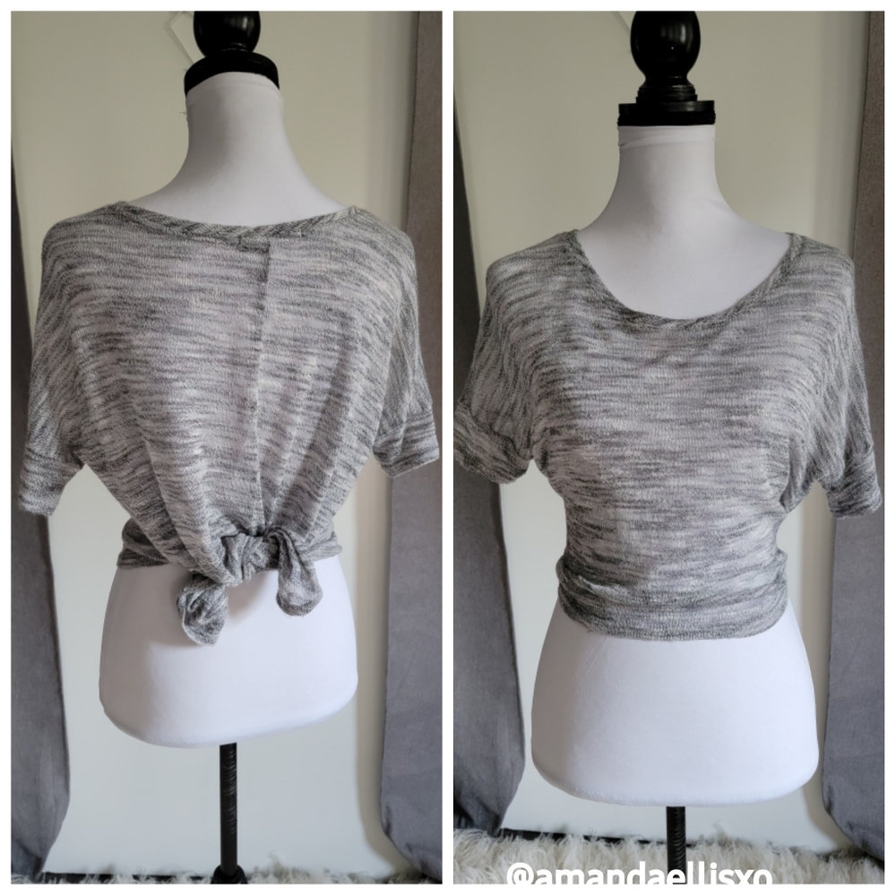 Chloe K Lightweight Marled Asymmetric Hem Short Sleeve Boxy Knit Slouch Top